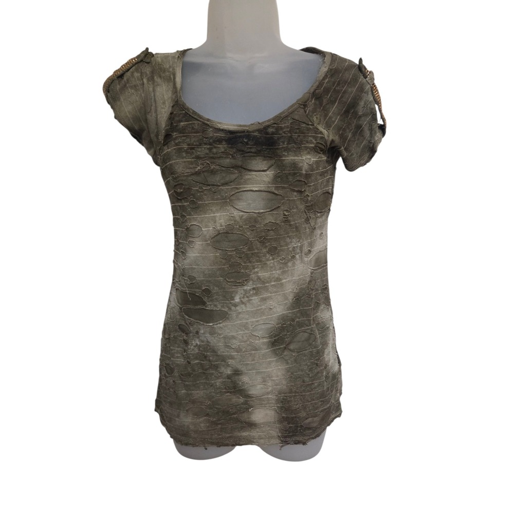 Vintage Y2K Layered with Love Distressed Cutout Embellished Short‎ T-Shirt Top